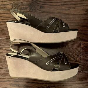 Brown Suede Hush Puppies Platform Sandals